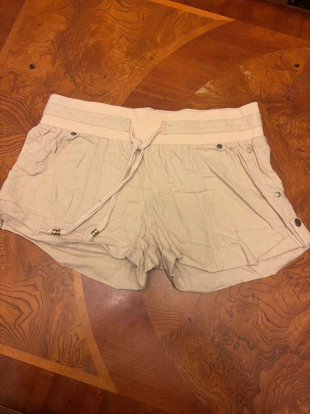 Guess Women's Size S Beige Linen Drawstring Utility Shorts